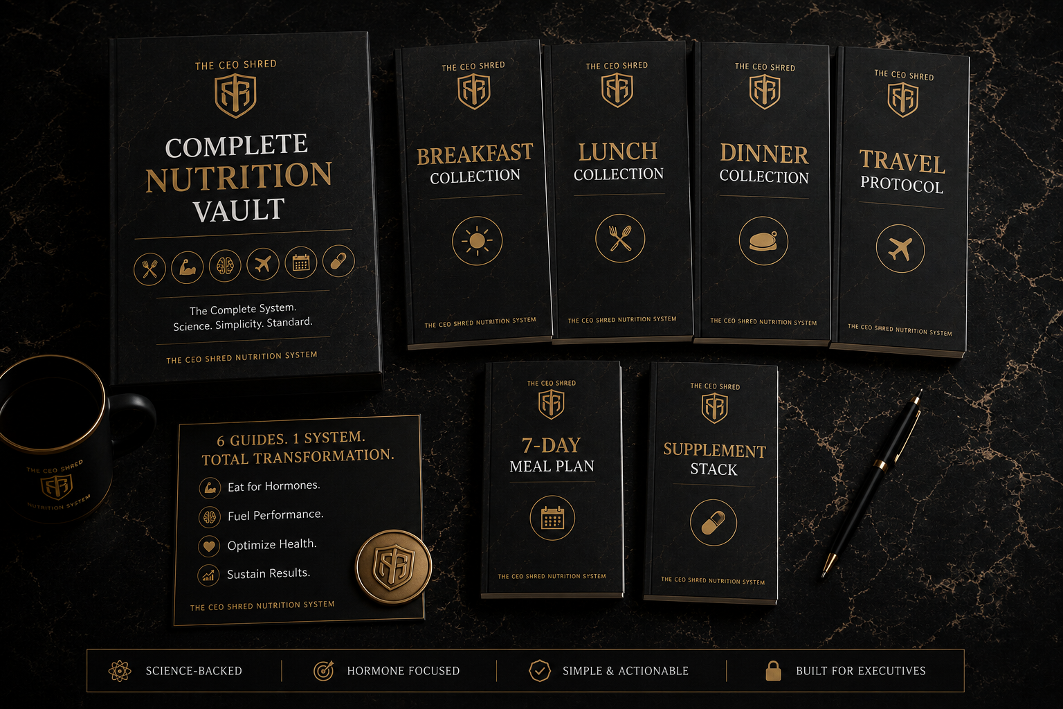 Complete Nutrition Vault mockup — 6 guides
